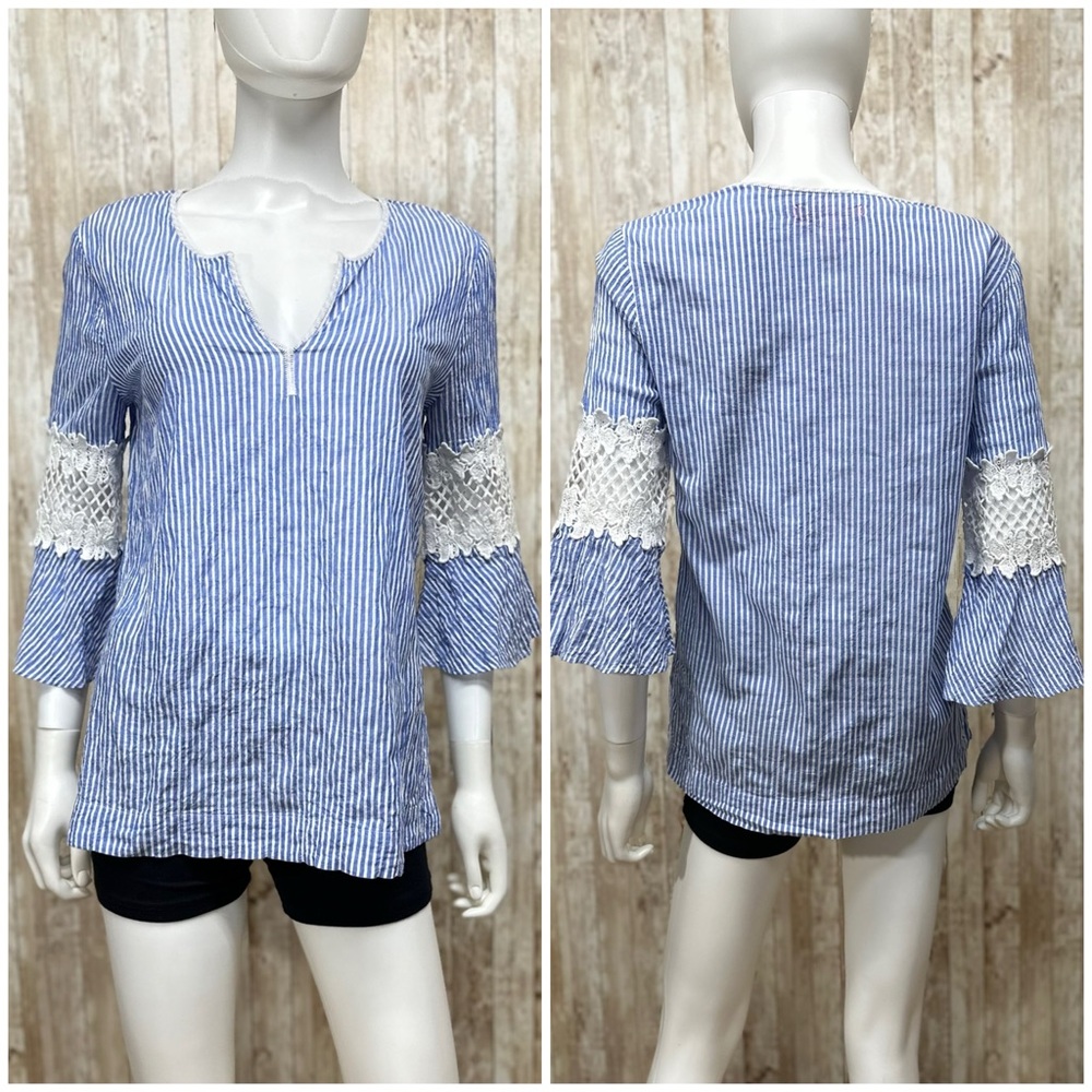 Lilly Pulitzer Amelia Island Flounce Sleeve Tunic in Blue Stripe [49]